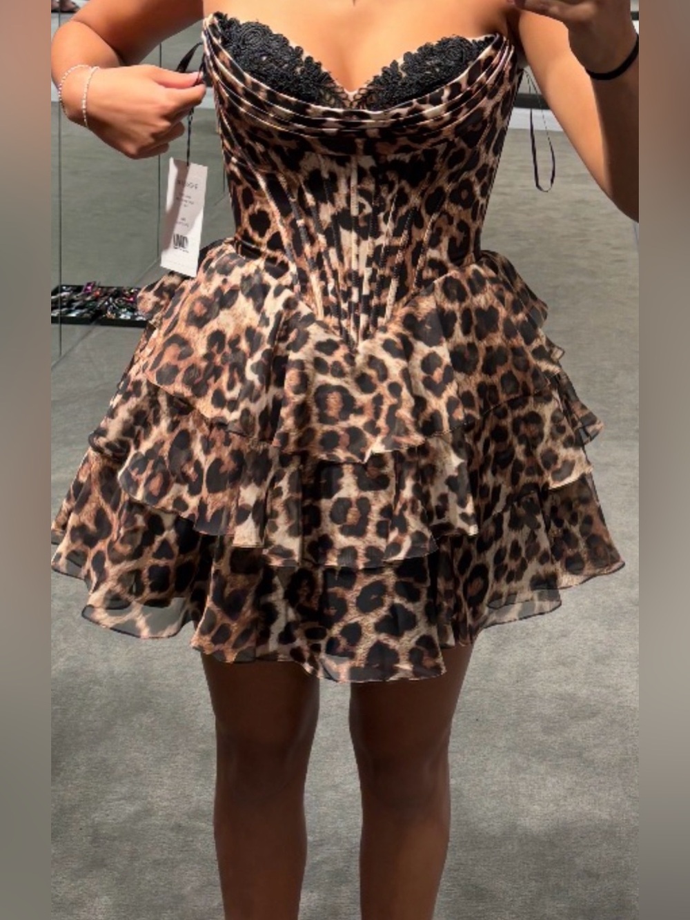 Sherri Hill Leopard-Print Tiered Mini Dress in Brown and Black